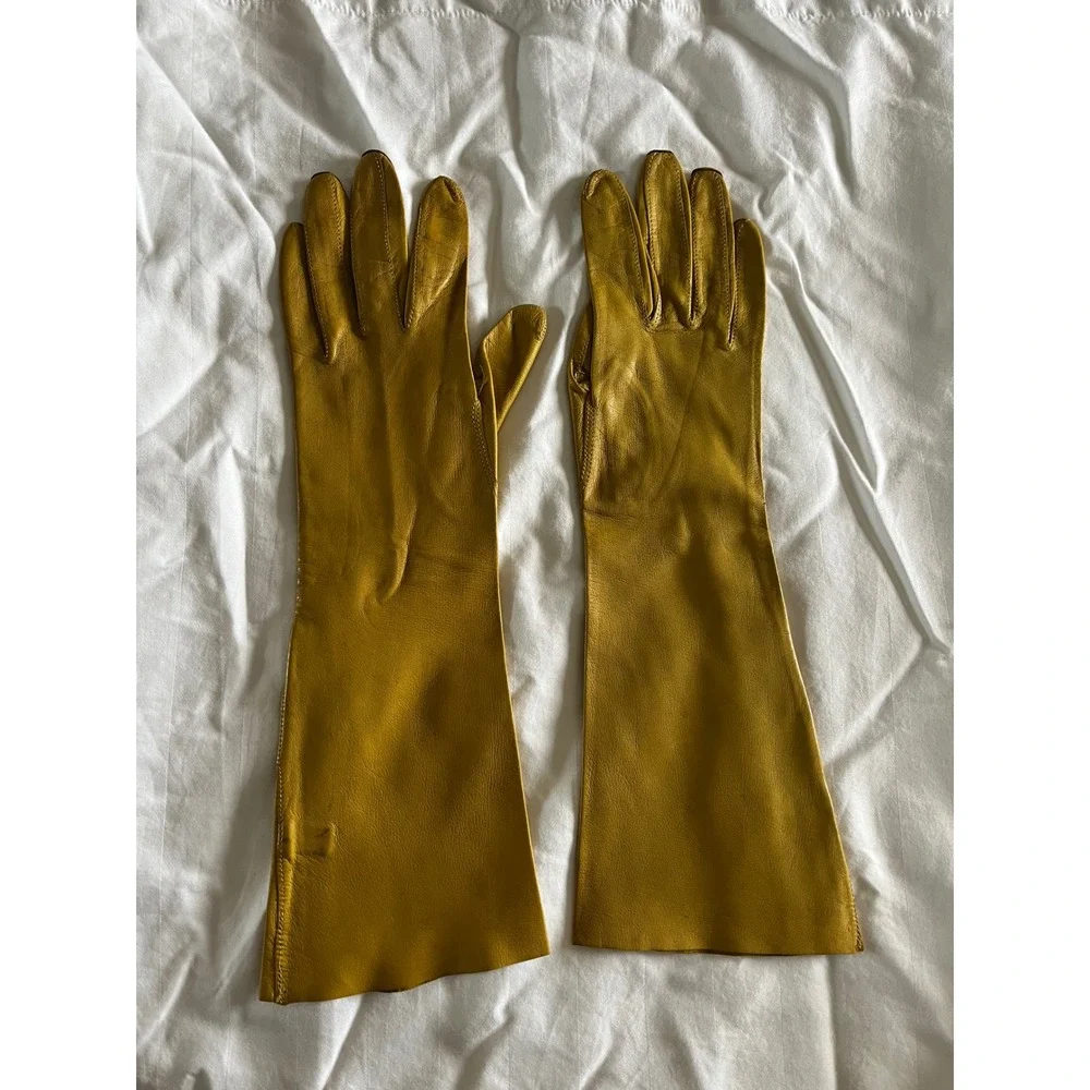 VINTAGE HAMMER OF HOLLYWOOD Long Leather Gloves in Mustard Yellow Hand Made